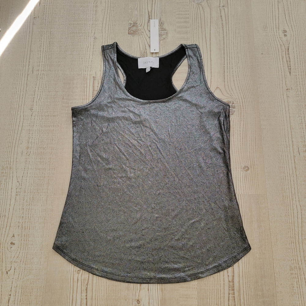 NWT Jaye.e. Womens Metallic Racerback Tank Top Medium Sleek Casual Night Out
